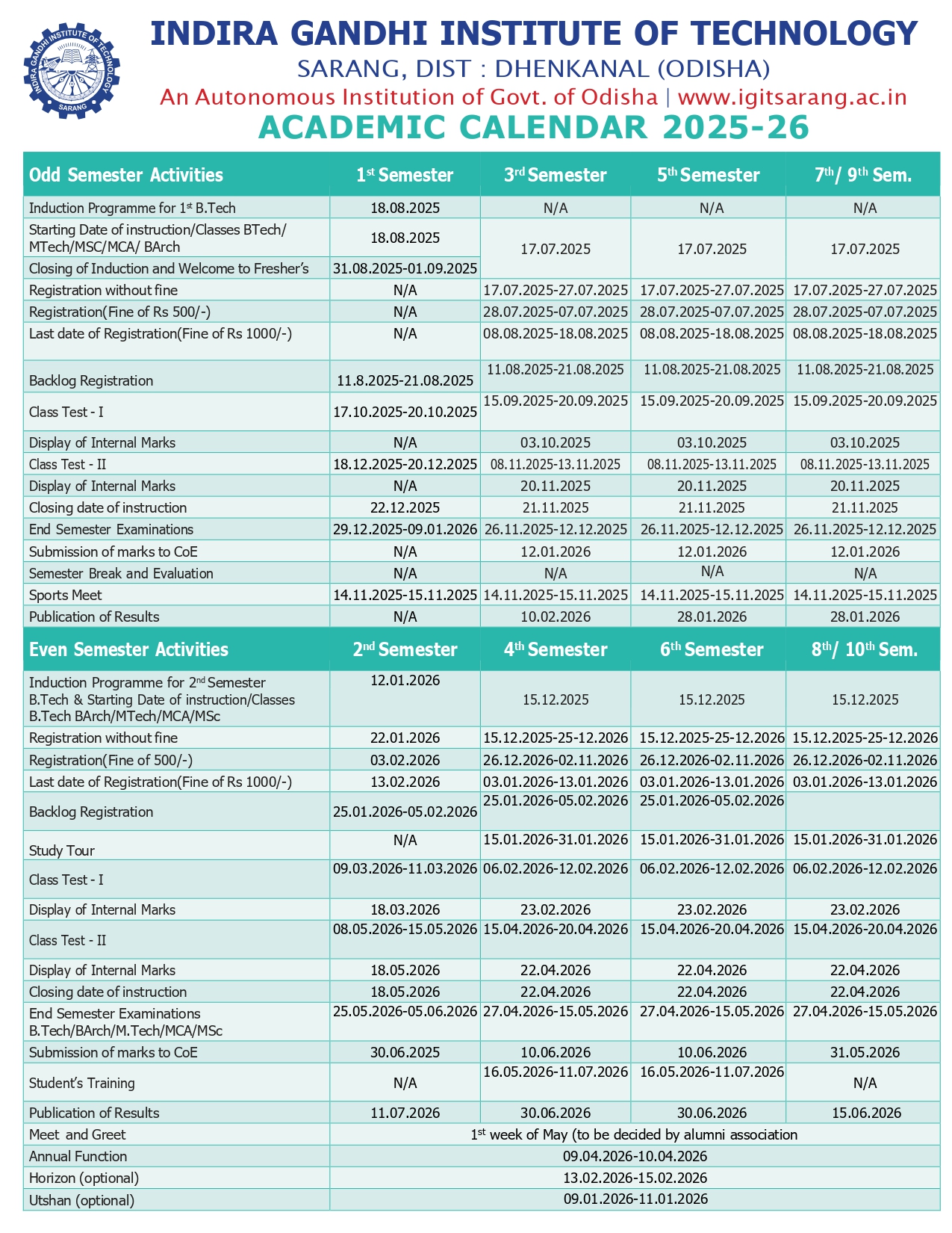 Academic Calendar